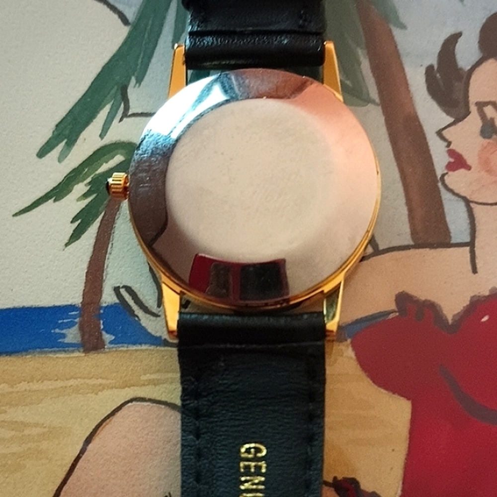 Beanie Baby Bear Wristwatch Black Buckle Band Round Face Gold Tone Collectible - Picture 6 of 8